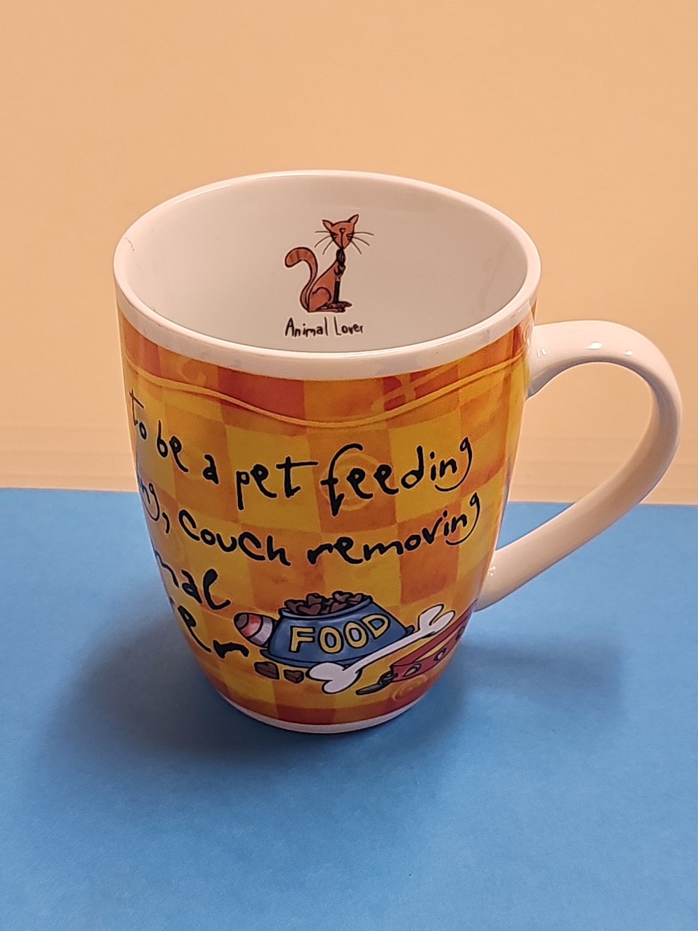 Yellow Ceramic Pet-Themed Coffee Mug with Cat Illustration